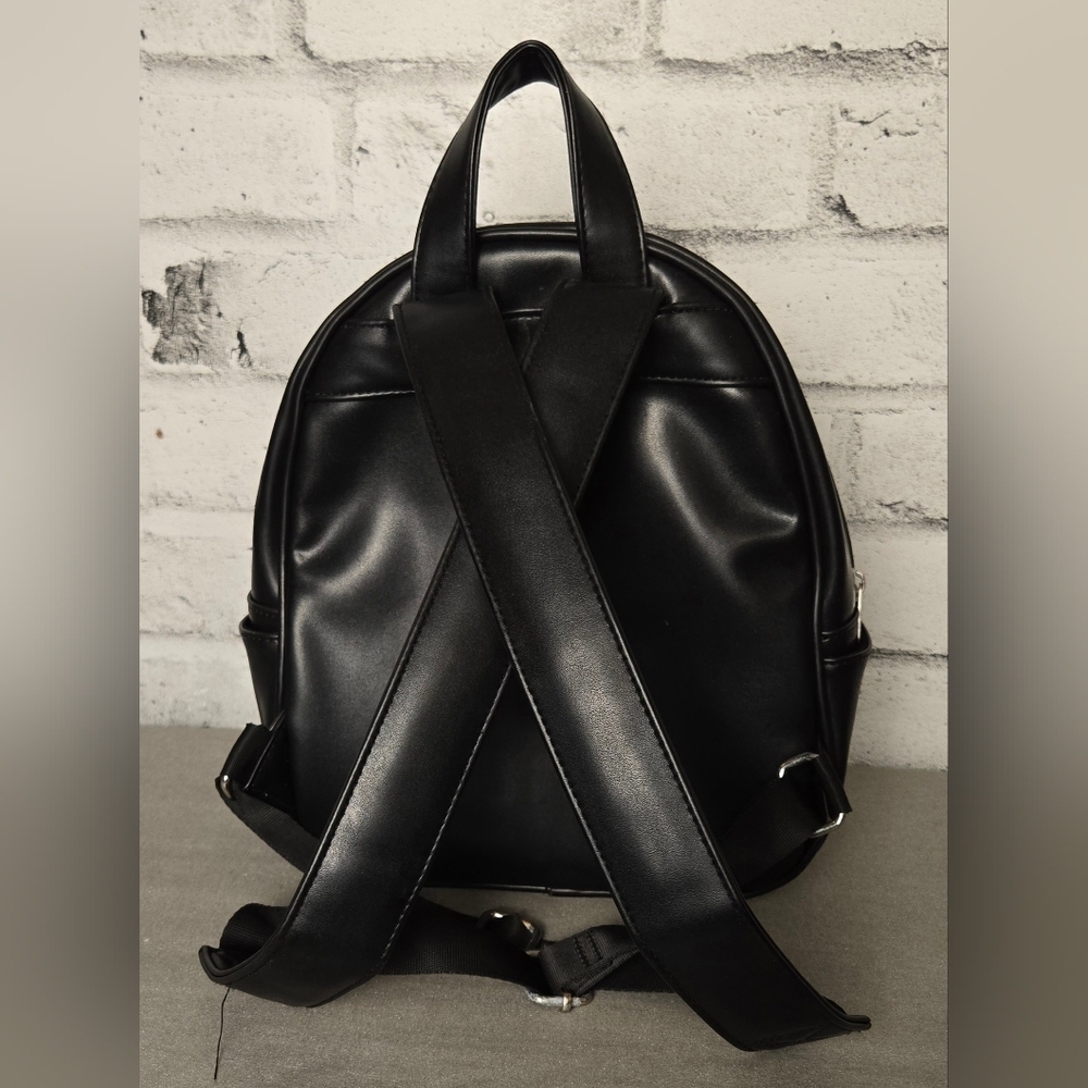 Playboy Quilted Black Faux Leather Mini Backpack with Rhinestone Charm - Picture 5 of 9